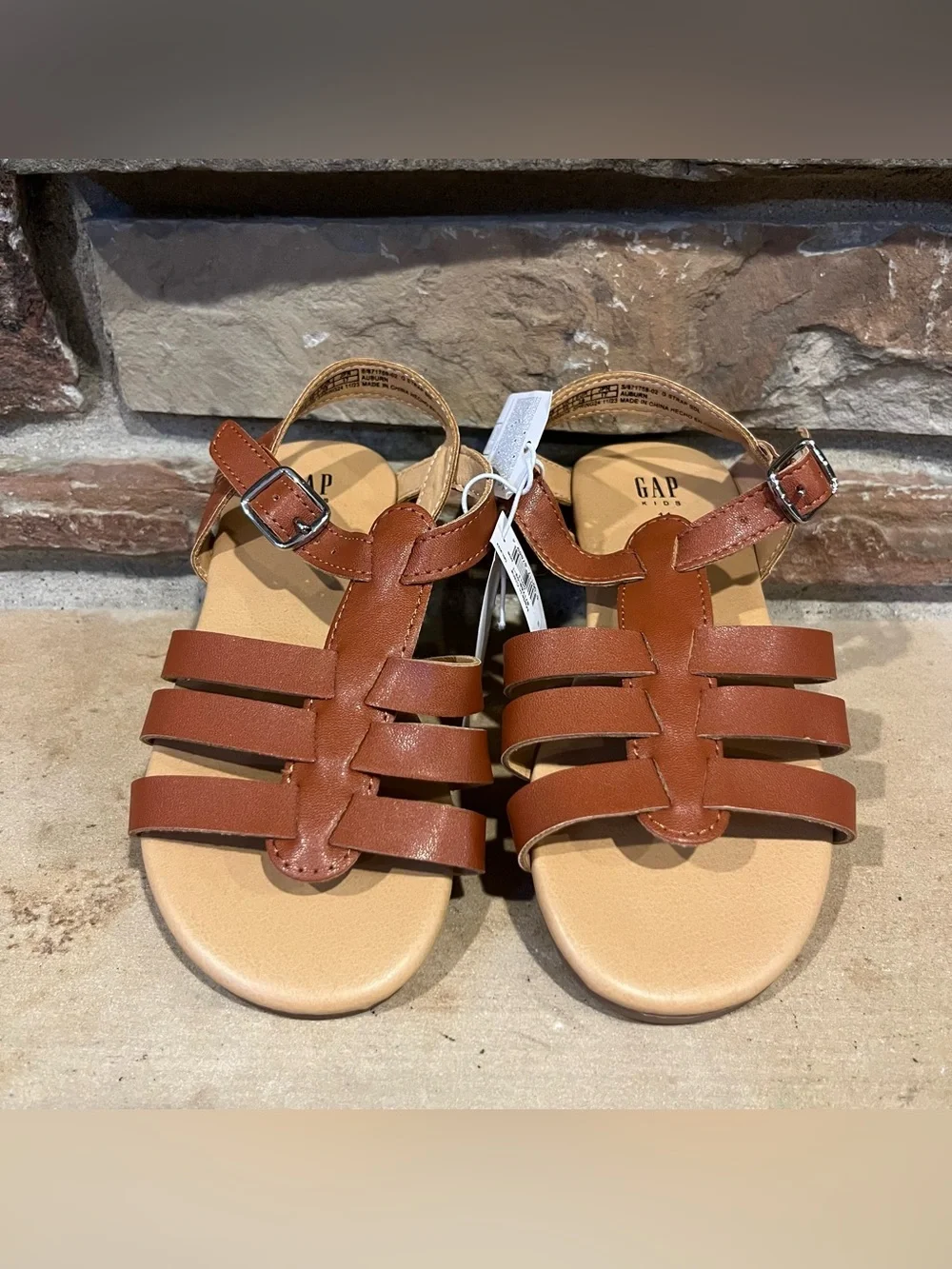 GAP Kids Auburn Faux Leather G Strap Classic Fisherman Sandals
